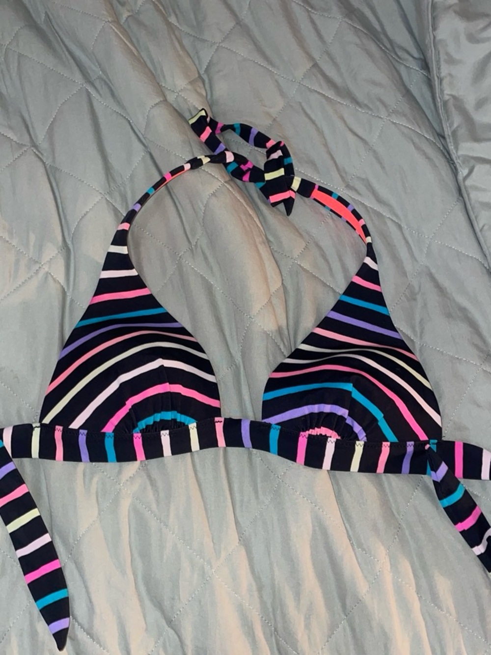 Victoria's Secret Navy Multicolor Striped Halter Bikini Top